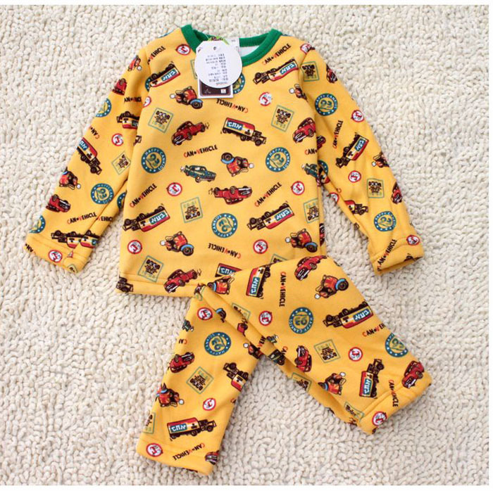 Autumn and winter male girls clothing child thermal underwear set plus velvet thickening baby 100% cotton baby sleepwear