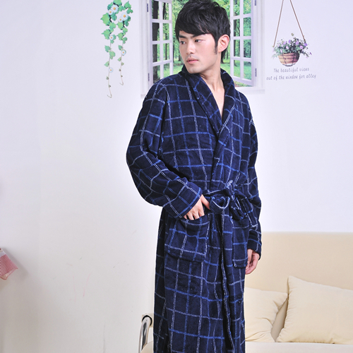 Autumn and winter male lengthen thickening coral fleece robe bathrobes super soft plaid coral fleece sleepwear lounge bag