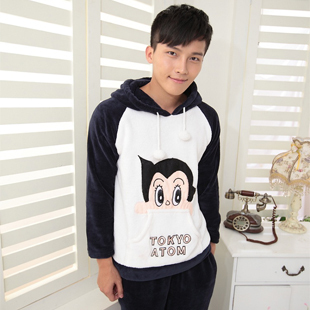 Autumn and winter male long cartoon thickening coral fleece sleepwear lounge set male casual long-sleeve sleepwear