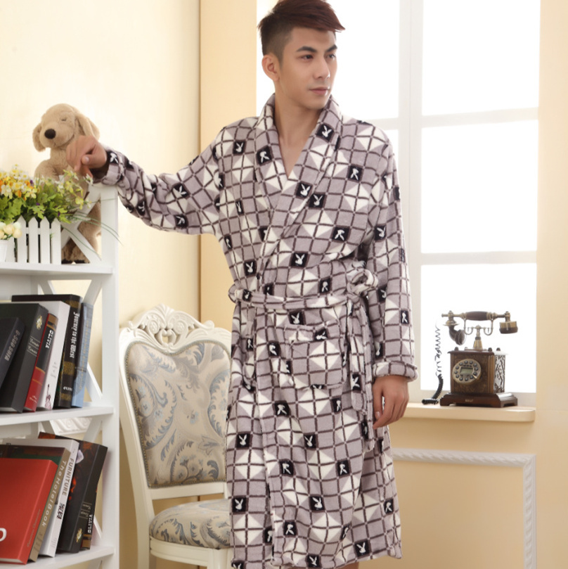 Autumn and winter male long-sleeve sleepwear lounge buck coral fleece male robe 04