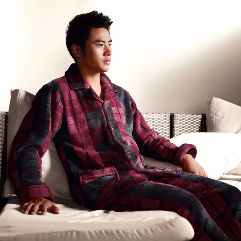 Autumn and winter male long-sleeve thickening coral fleece sleepwear plus size plus size lounge at home service set a5