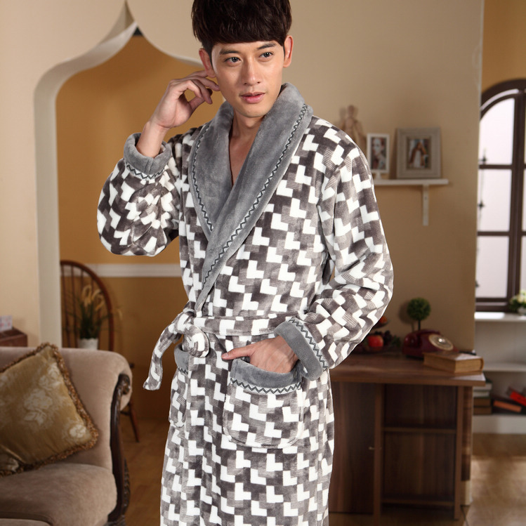 Autumn and winter male quality thickening coral fleece robe bathrobes sleepwear men's thermal robe lounge