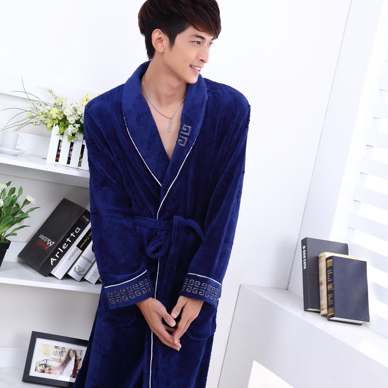 Autumn and winter male robe coral fleece solid color thickening sleepwear solid color coral fleece bathrobe ultra long