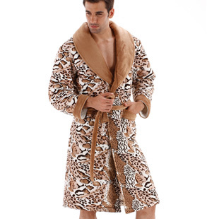 Autumn and winter male robe coral fleece thickening cotton-padded luxury quality leopard print long-sleeve lovers robe a116