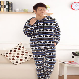 Autumn and winter male thickening coral fleece long-sleeve sleepwear male casual cartoon coral fleece sleep set lounge