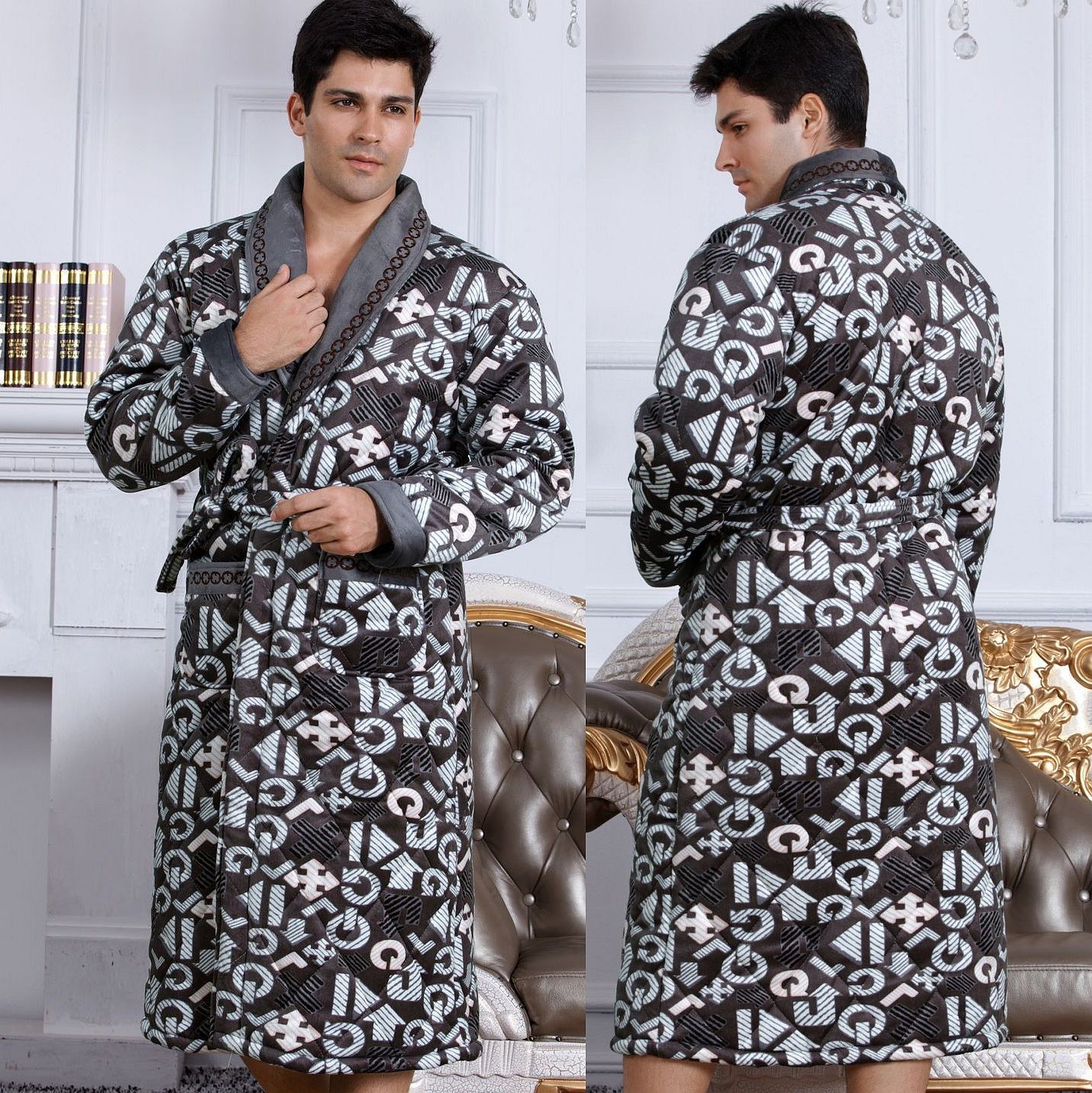 Autumn and winter male thickening cotton-padded super soft coral fleece sleepwear lounge xxxl plus size letter robe bathrobes