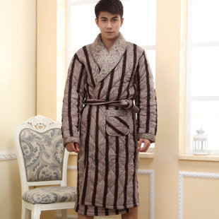 Autumn and winter male thickening double faced coral fleece robe bathrobes lounge cotton-padded sleep set