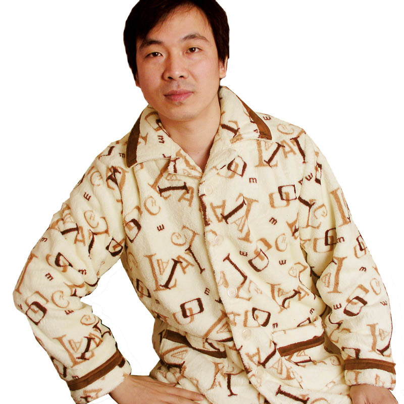 Autumn and winter male winter thickening coral fleece long-sleeve sleep set lounge