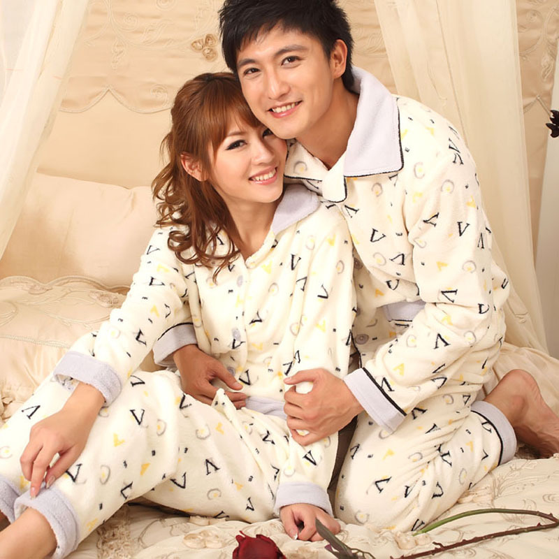 Autumn and winter male women's thermal lounge thickening coral fleece lovers sleep set