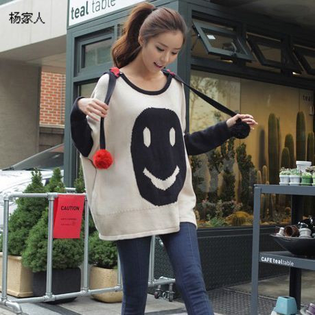 Autumn and winter maternity clothing maternity cute sweater maternity smiley knitted with a hood batwing sleeve sweater knitted