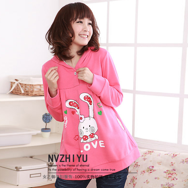 Autumn and winter maternity outerwear nursing top print rabbit hooded 11072