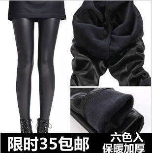 Autumn and winter matt faux leather thickening leather pants plus velvet slim plus size ultra elastic koala velvet legging