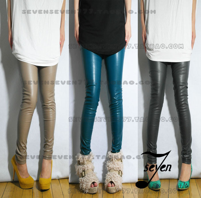 Autumn and winter matt high waist tight multicolour PU plus velvet thickening faux leather legging pants