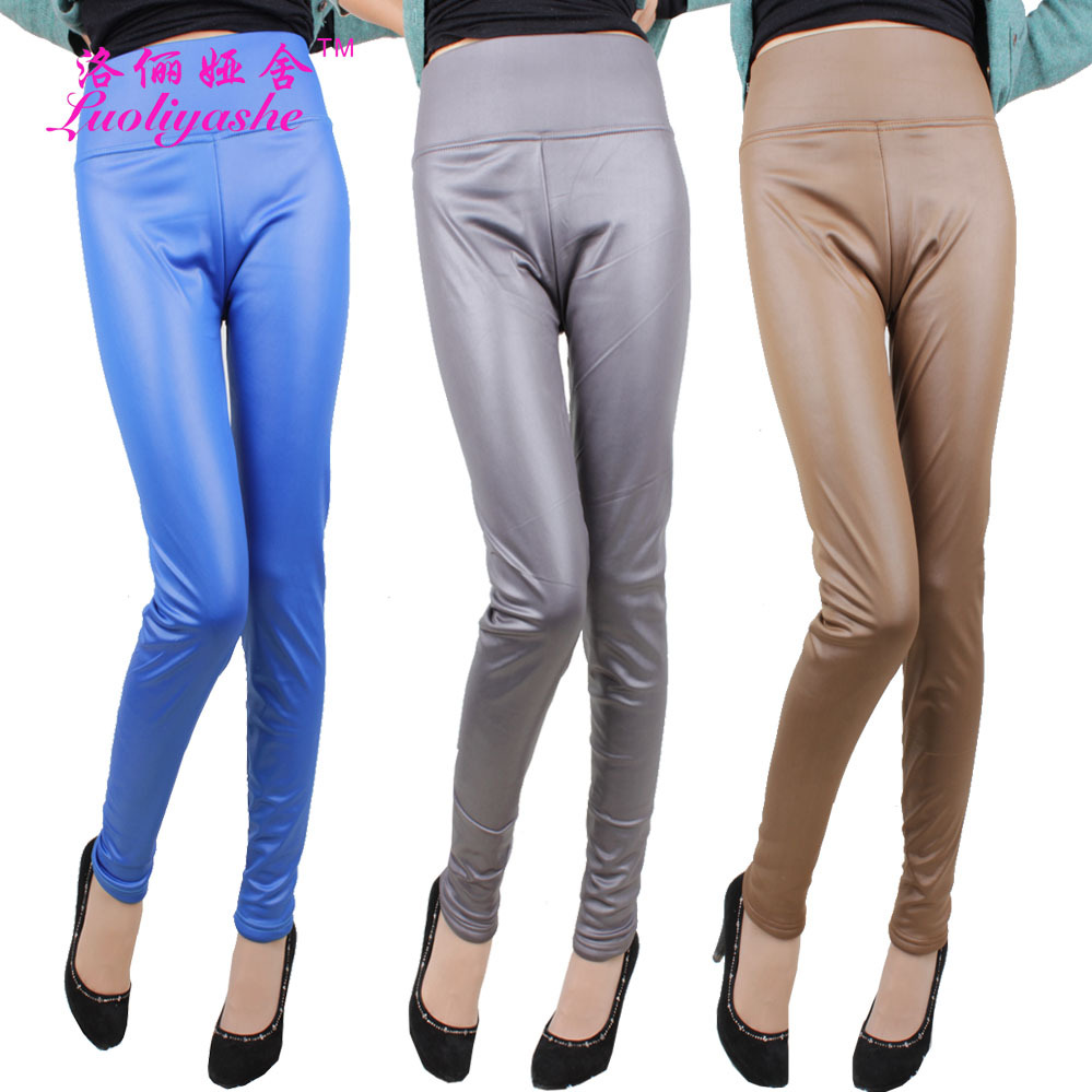 Autumn and winter matt plus velvet thickening tights legging faux leather elastic multicolour high waist pants legging