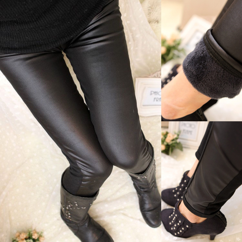 Autumn and winter matt thickening plus velvet faux leather pants female goatswool slim faux leather plus size ultra elastic