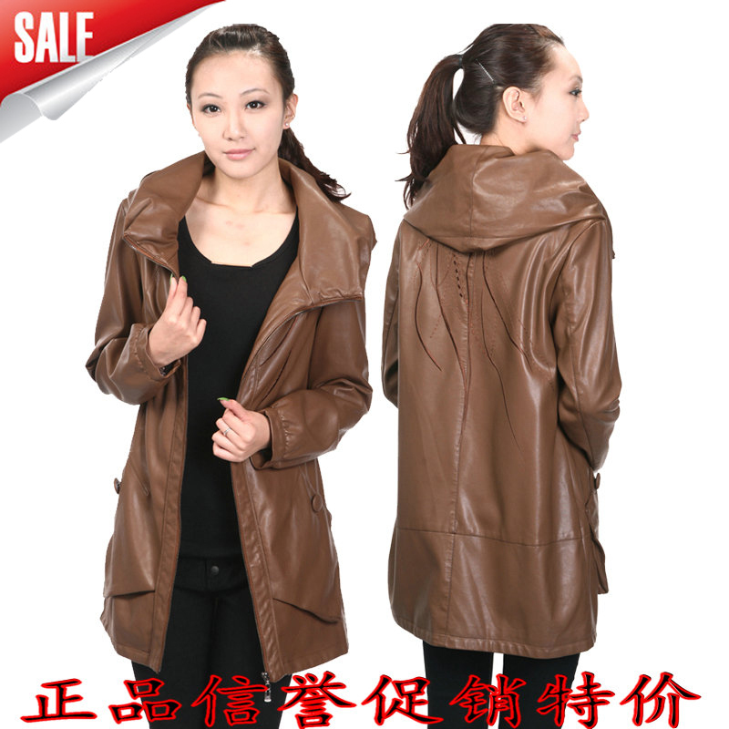 Autumn and winter medium-long genuine leather clothing female genuine leather motorcycle female plus size clothing leather