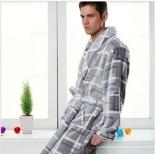 Autumn and winter men's clothing sleepwear 100% cotton long-sleeve coral fleece robe thickening thermal bathrobe lounge