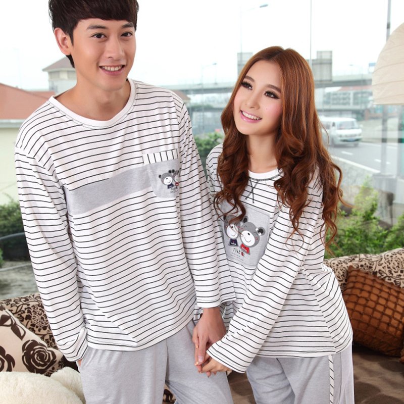 Autumn and winter new arrival lovers sleepwear male Women cartoon long-sleeve 100% cotton sleepwear lounge set