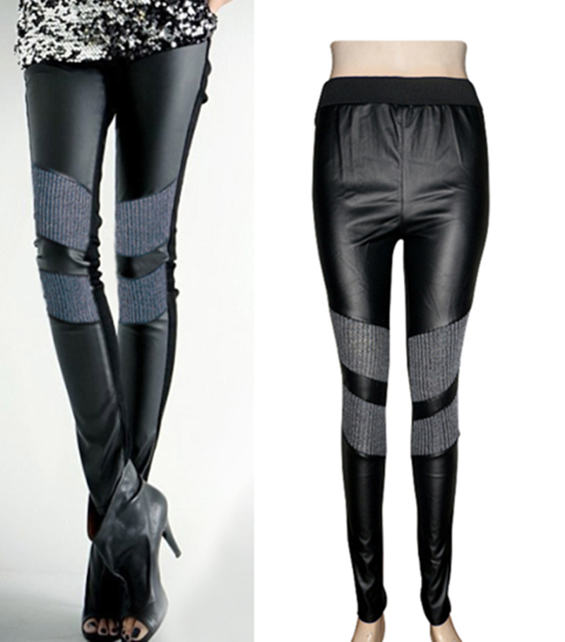 Autumn and winter new arrival pants patchwork basic leather pants autumn black faux leather ankle length legging pants