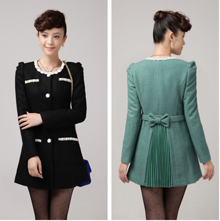 Autumn and winter new arrival sweet gentlewomen elegant slim medium-long woolen overcoat outerwear trench