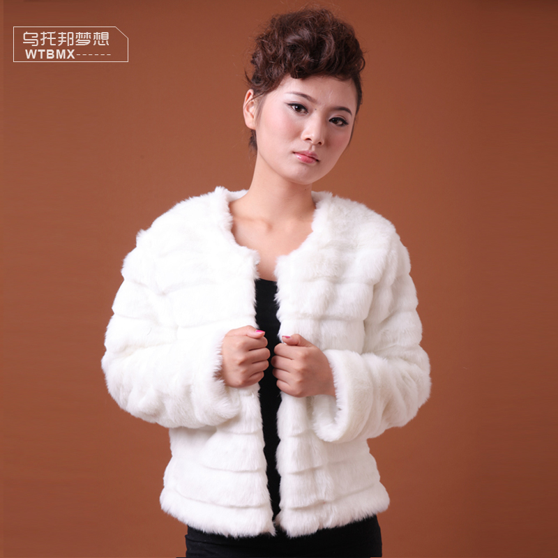 Autumn and winter new arrival women's o-neck long-sleeve rex rabbit hair fur overcoat thickening cashmere short jacket female