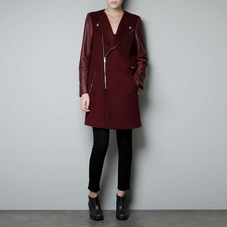 Autumn and winter New Long Fashion Zipper splicing Trench Coats Women 8970