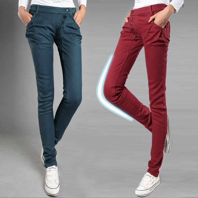 Autumn and winter of buttons plus velvet thickening jeans skinny pants pencil trousers female