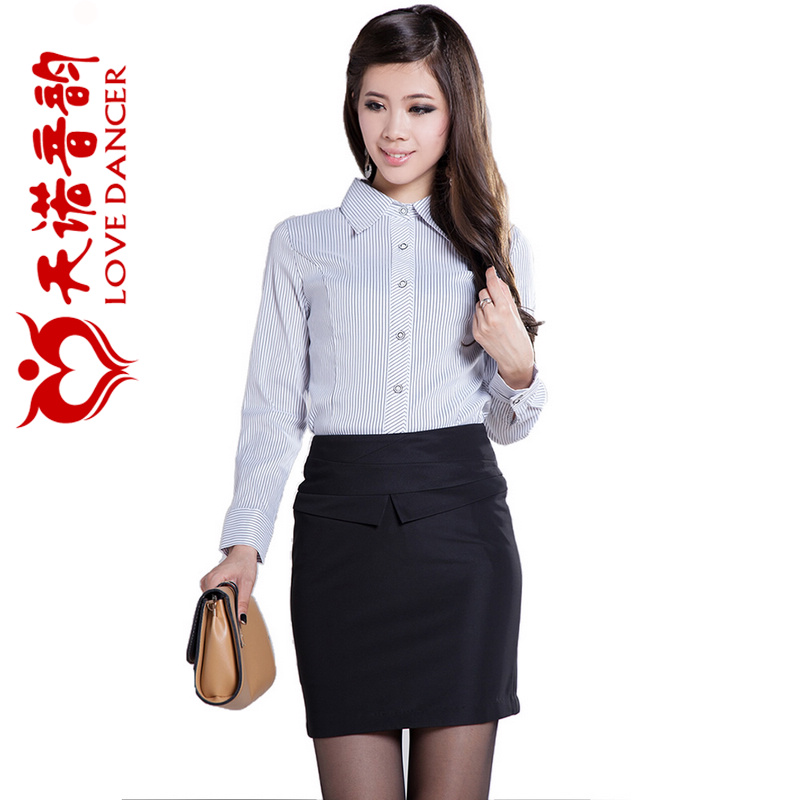 Autumn and winter ol long-sleeve dress black and white stripe shirt set professional shirt women's set 186630t