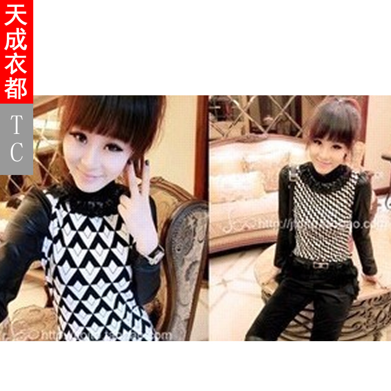 Autumn and winter one-piece dress faux leather stand collar fashion sexy slim hip basic one-piece dress