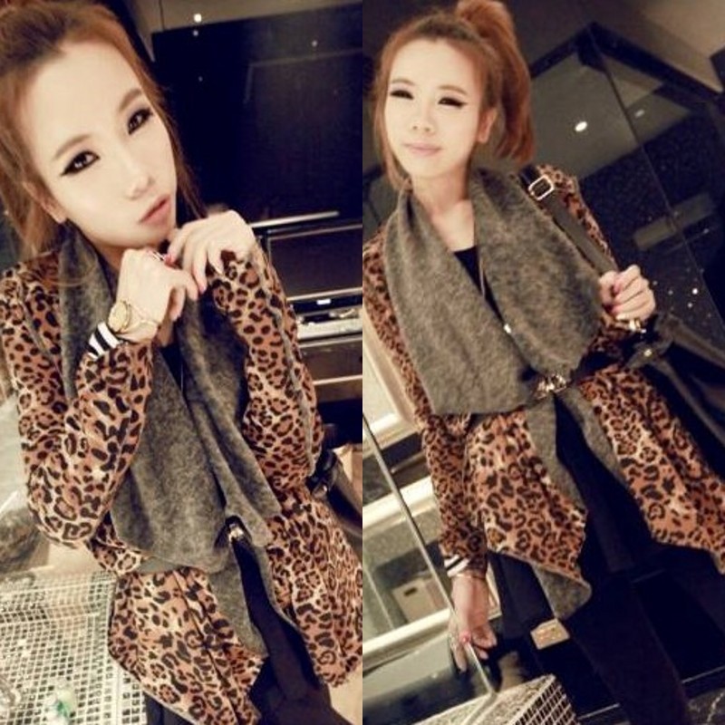 Autumn and winter outerwear Women 2012 women's leopard print medium-long outerwear autumn and winter female casual trench