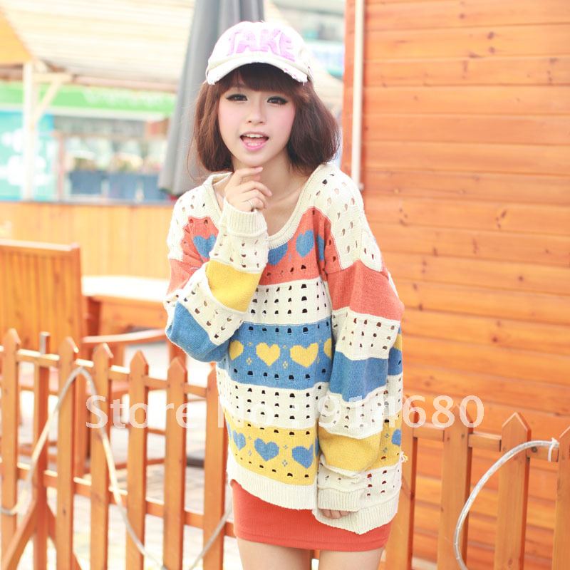 autumn and winter patchwork women's sweater female love multicolour pullover preppy style