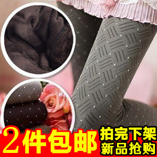 Autumn and winter plaid dot ankle length trousers plus velvet thickening legging socks female socks