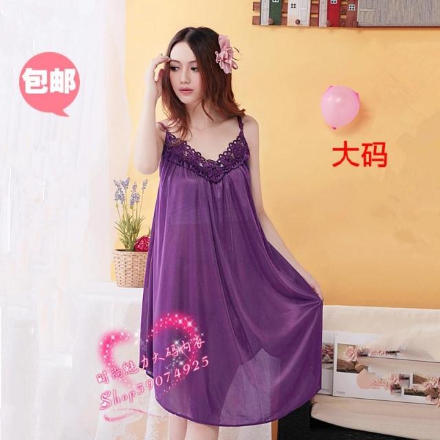 Autumn and winter plus size sexy sleepwear transparent spaghetti strap nightgown viscose women's temptation underwear lounge