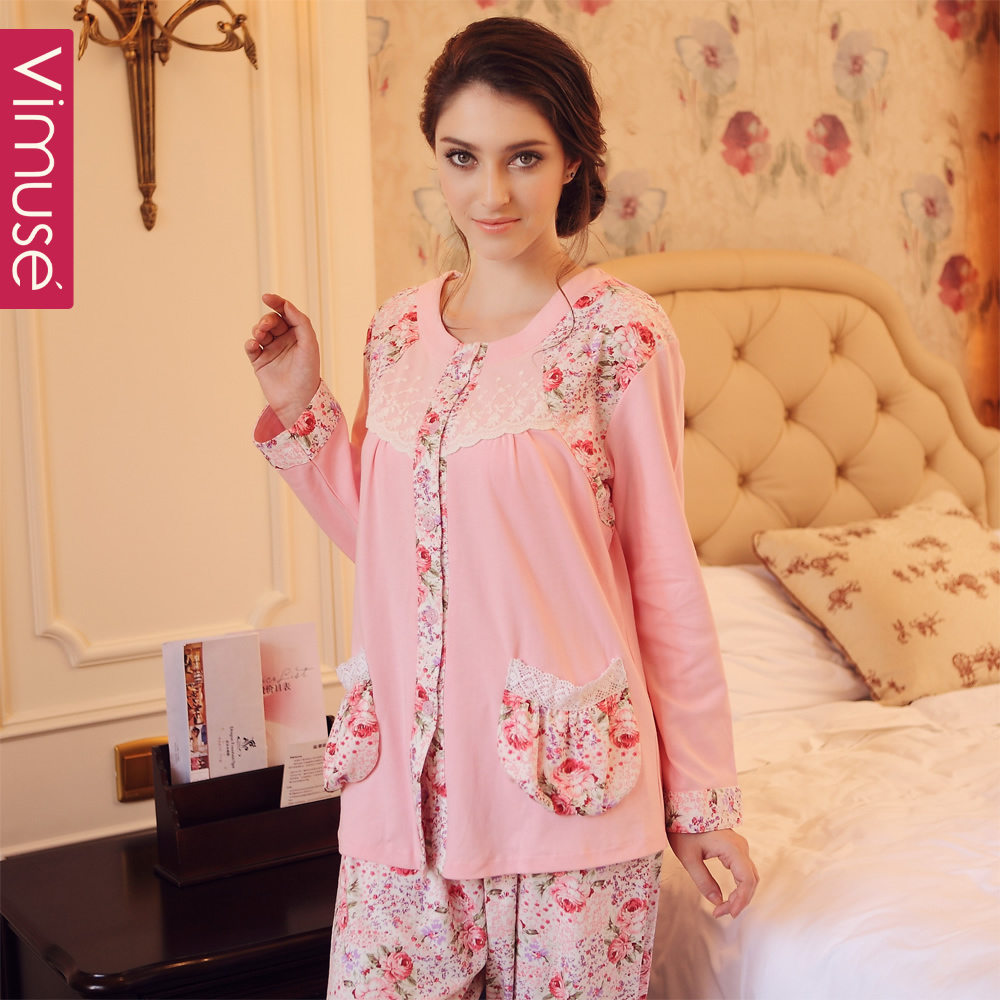 Autumn and winter plus size sleepwear women's 100% cotton long-sleeve mm set autumn Women at home service