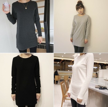 Autumn and winter plus size solid color one-piece dress brief all-match long-sleeve T-shirt slim hip basic skirt female