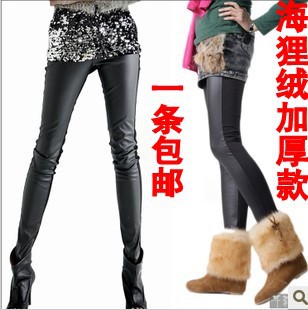 Autumn and winter plus velvet thickening fashion faux leather after cotton patchwork thermal legging ankle length trousers