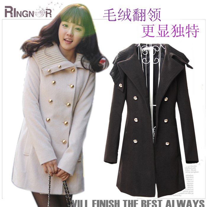 Autumn and winter plush wool coat long design women's trench 634 women's coat