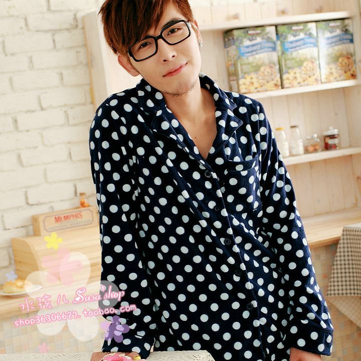 Autumn and winter polar fleece fabric 100% cotton long-sleeve male sleepwear lounge set male 3