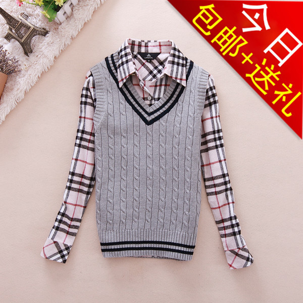 Autumn and winter pullover fashion preppy style female solid color V-neck small sweater vest wool waistcoat