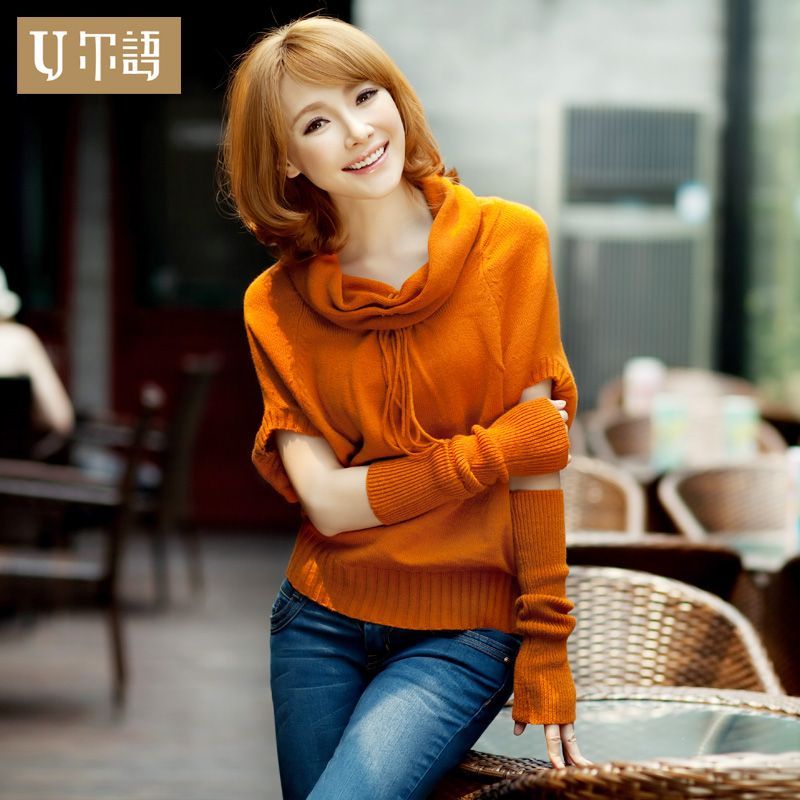 autumn and winter pullover formal orange all-match heap turtleneck thickening sweater , #6916 SERIES