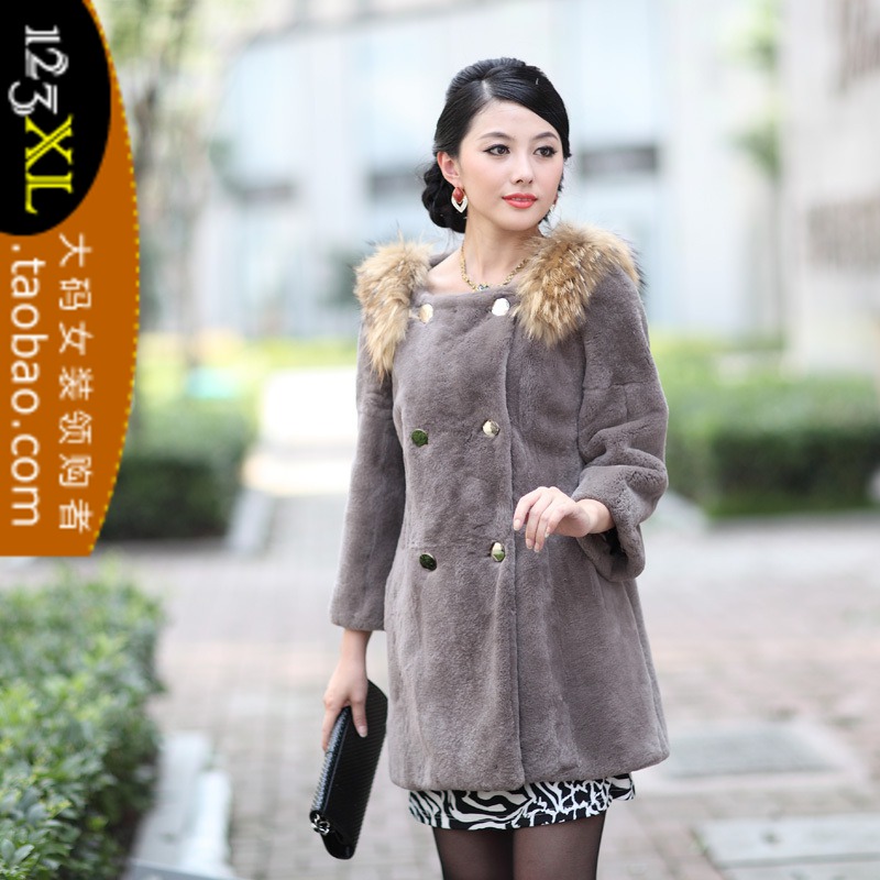 Autumn and winter rex rabbit hair fur coat fashion medium-long bust 100 -