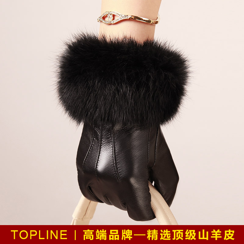 Autumn and winter rex rabbit hair genuine leather women's sheepskin gloves fashion thickening thermal