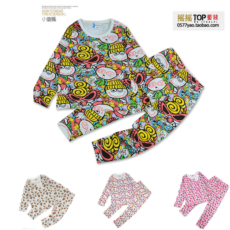 Autumn and winter rollaround top children's clothing big boy child children sleepwear underwear set 100% cotton small