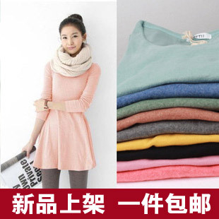 Autumn and winter sanded colored cotton basic shirt all-match basic skirt slim dovetail expansion bottom one-piece dress