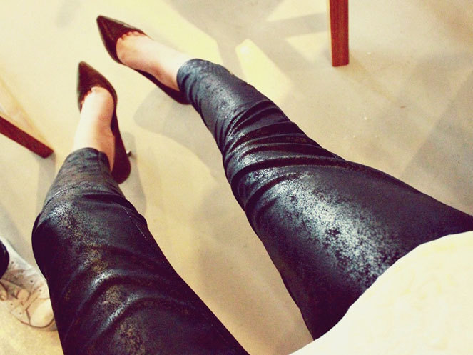 Autumn and winter sexy repair full leather legging d037