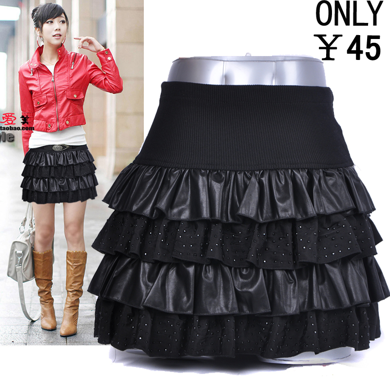 Autumn and winter short skirt leather skirt autumn and winter bust skirt puff skirt layered dress autumn skirt short skirt slim