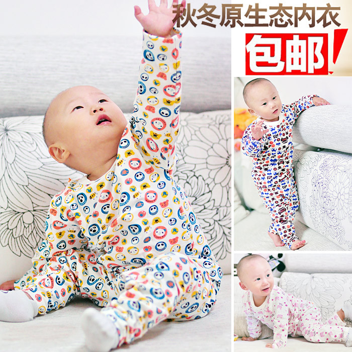 Autumn and winter silk male female child print 100% cotton underwear set lounge 0.26 toys for kid free shipping