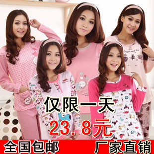 Autumn and winter sleepwear female 100% cotton long-sleeve cartoon lounge twinset