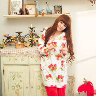 Autumn and winter sleepwear female 2 piece set female red thickening coral fleece long-sleeve sleepwear lounge set