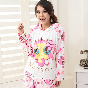 Autumn and winter sleepwear female cartoon thickening long-sleeve coral fleece sleepwear lounge set long-sleeve sleepwear